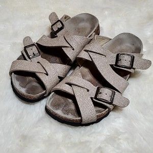 Papillio By Birkenstock Sandal Sz 37 L6 M4 Beige Leather Crisscross Strap